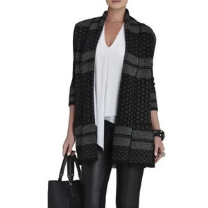 BCBGMaxazria Shadia Jacquard Textured Open Front Sweater Size Small Lambswool